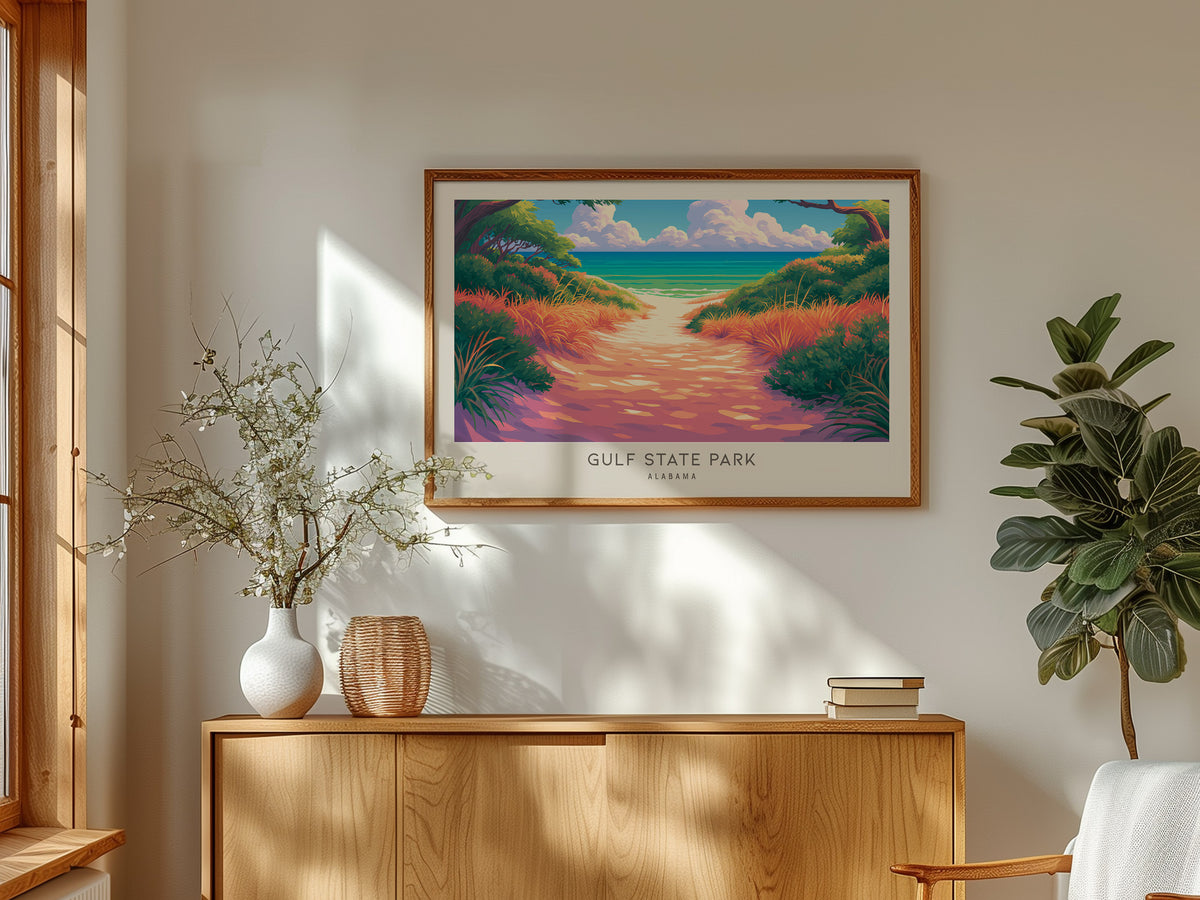 Gulf State Park Landscape Matte Border Poster | Alabama Vacation Wall Art Tropical Beach Print — framed and ready to hang