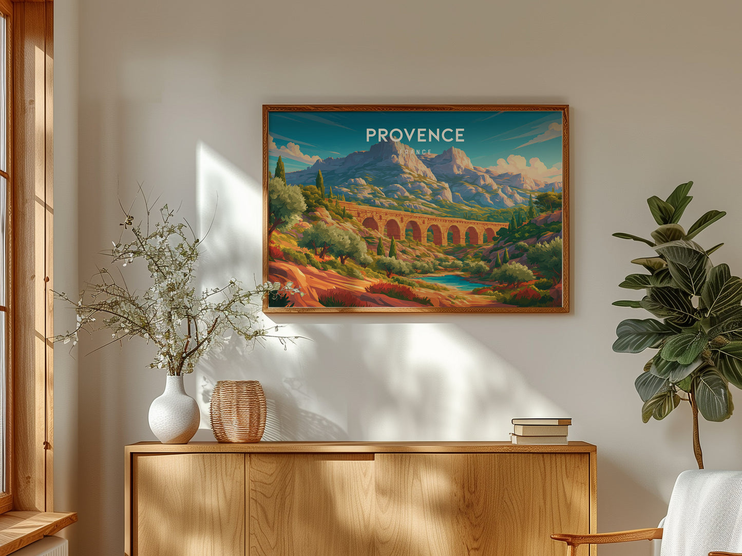 Provence, France Landscape Poster | Rolling Countryside Destination Print Wall Art — framed and ready to hang
