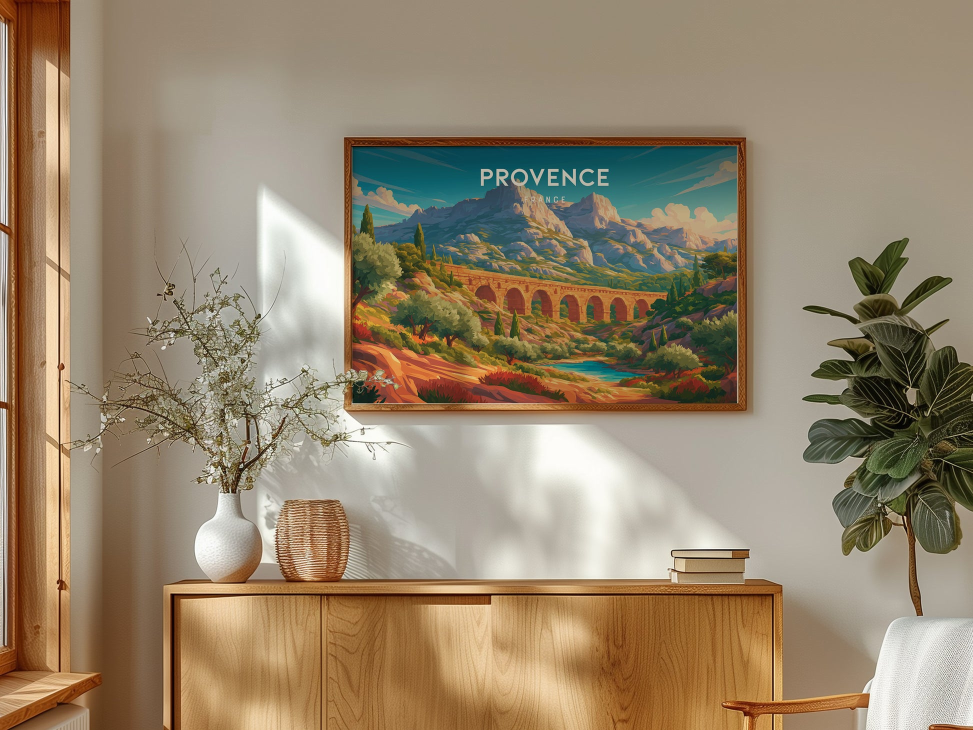 Provence, France Landscape Poster | Rolling Countryside Destination Print Wall Art — framed and ready to hang