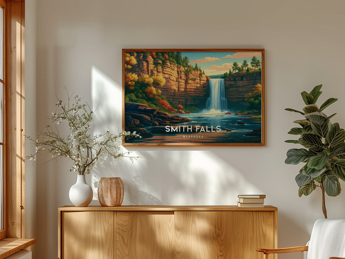Smith Falls, Nebraska Landscape Poster | Waterfall Vacation Wall Art — framed and ready to hang