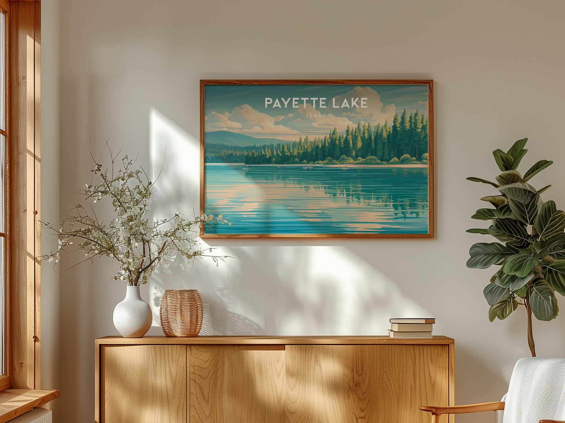 Payette Lake, Idaho Landscape Poster | Vacation Wall Art Framed or Unframed — framed and ready to hang