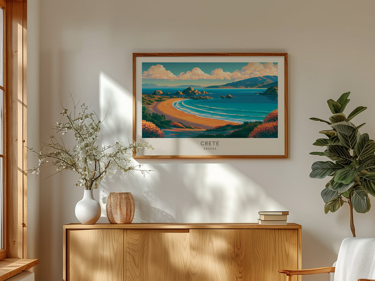 Crete Landscape Matte Border Poster | Greece Tropical Beach Print Vacation Wall Art — framed and ready to hang