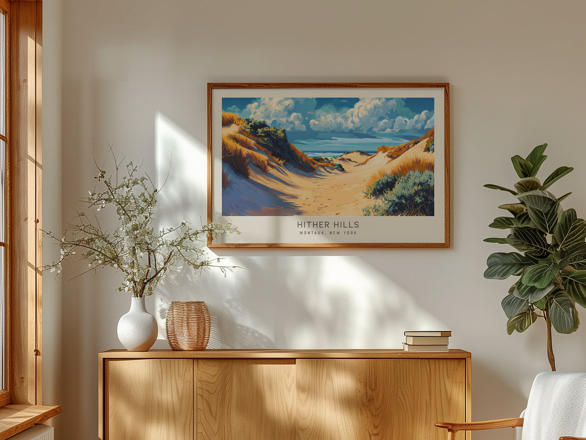 Hither Hills Landscape Matte Border Poster | Montauk, New York Coastal Beach Decor — framed and ready to hang