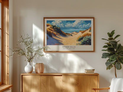 Hither Hills Landscape Matte Border Poster | Montauk, New York Coastal Beach Decor — framed and ready to hang