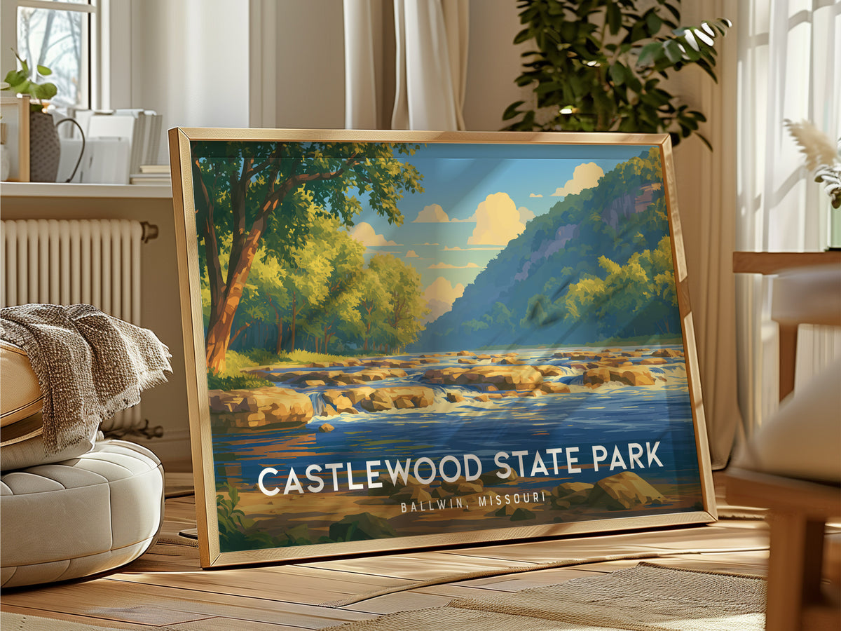 Castlewood State Park Landscape Poster | Ballwin, Missouri Scenic Bluff Overlook Vacation Wall Art — framed and ready to hang