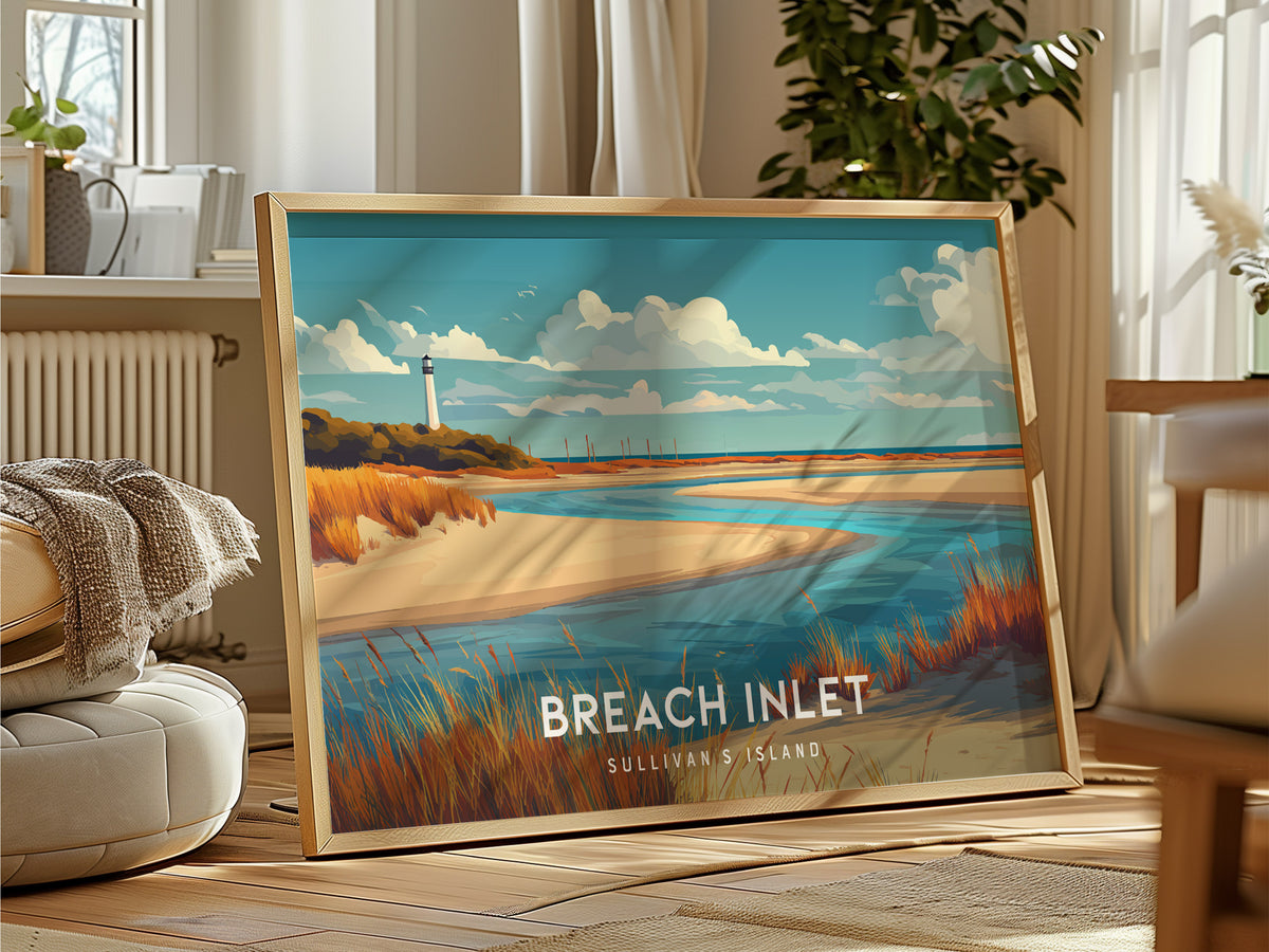 Breach Inlet Landscape Poster | Sullivan's Island Tropical Beach Print Wall Art — framed and ready to hang