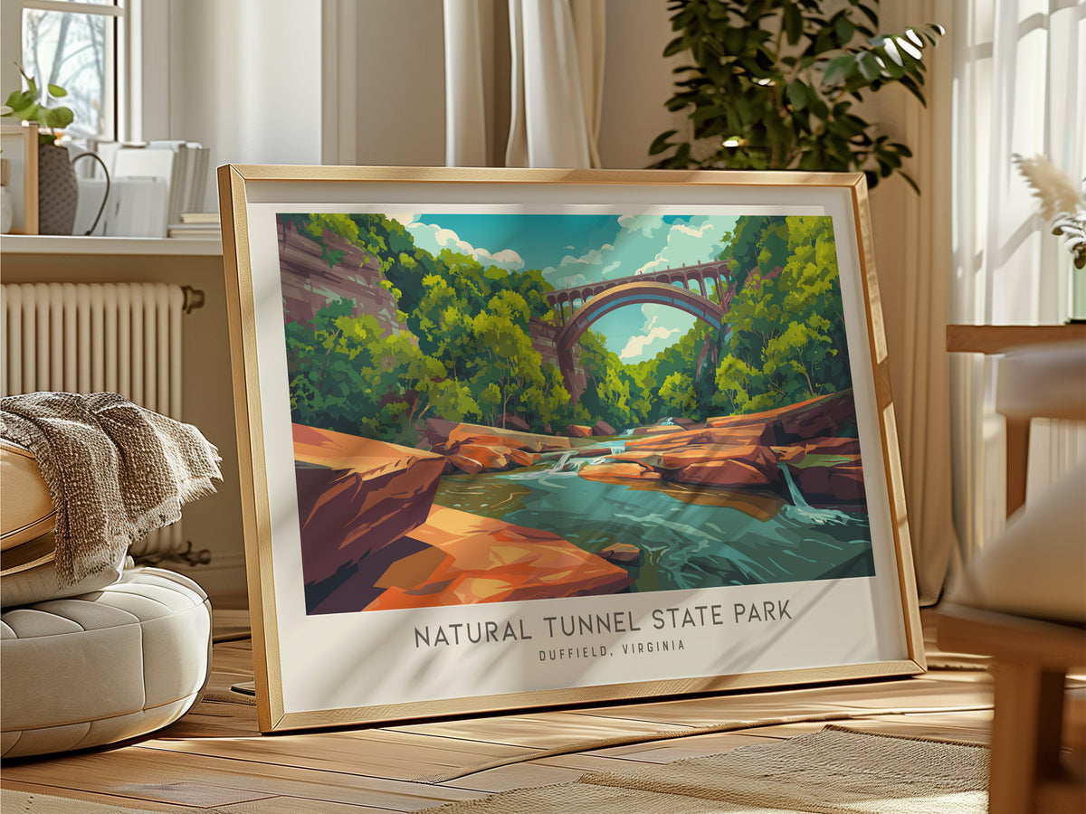 Natural Tunnel State Park Landscape Matte Border Poster | Duffield, Virginia Vacation Wall Art — framed and ready to hang