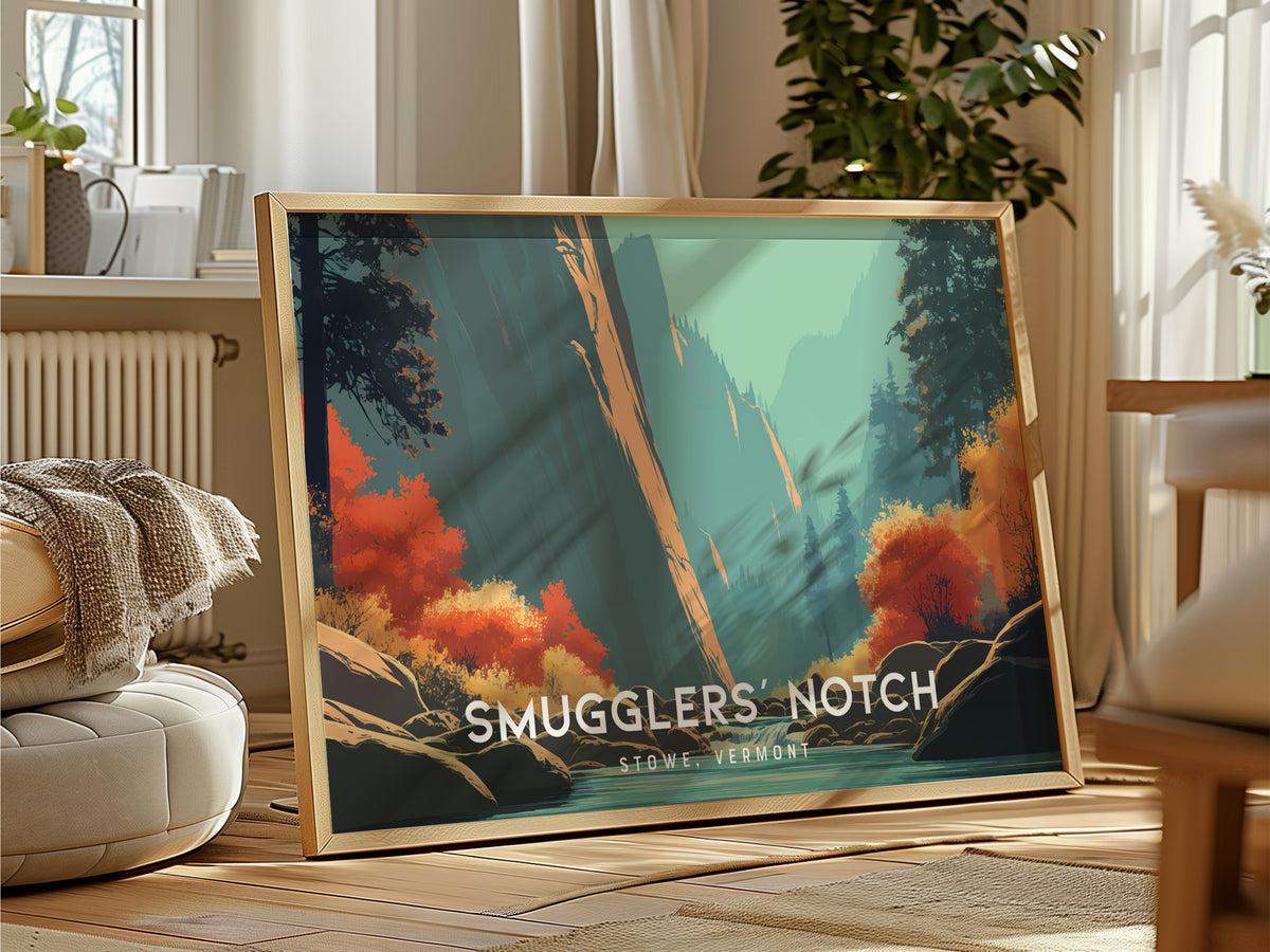Smugglers' Notch Landscape Poster | Stowe, Vermont Vacation Wall Art — framed and ready to hang