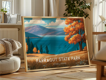 Farragut State Park Landscape Poster | Athol, Idaho Lakeside Pine Forest Framed or Unframed Wall Art — framed and ready to ha