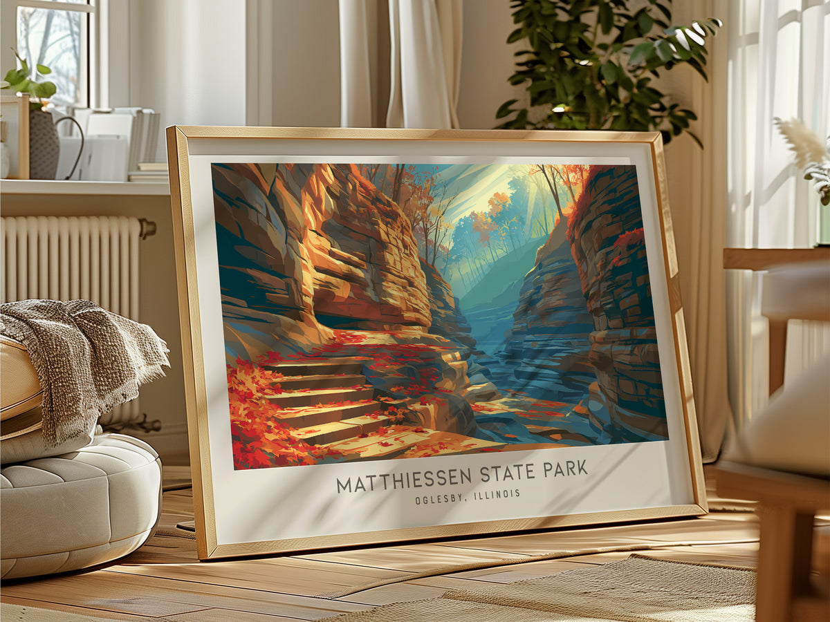 Matthiessen State Park Landscape Matte Border Poster | Oglesby, Illinois Travel Gift Wall Art — framed and ready to hang