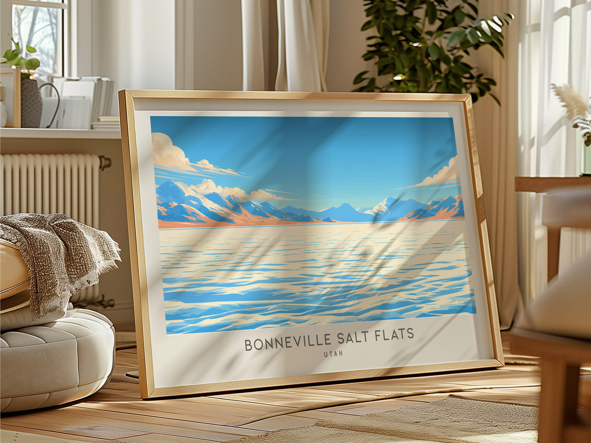 Bonneville Salt Flats Landscape Matte Border Poster | Utah Travel Gift Framed or Unframed — framed and ready to hang