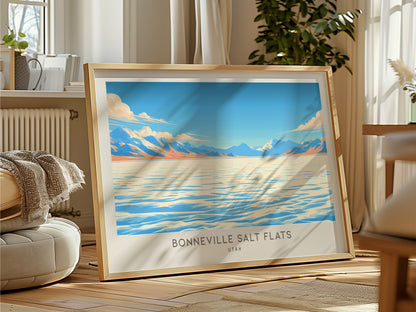 Bonneville Salt Flats Landscape Matte Border Poster | Utah Travel Gift Framed or Unframed — framed and ready to hang