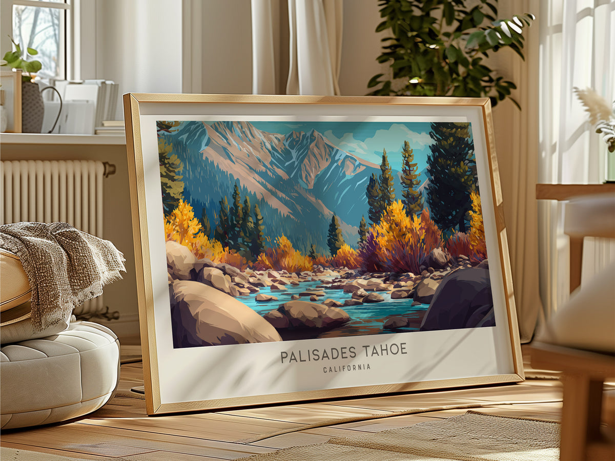 Palisades Tahoe Landscape Matte Border Poster | California Framed or Unframed Travel Wall Art — framed and ready to hang