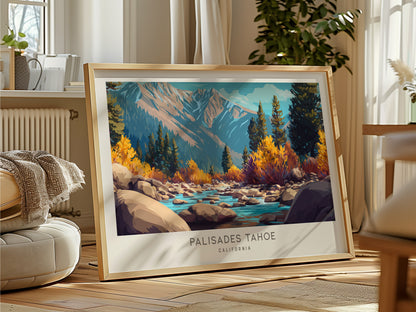 Palisades Tahoe Landscape Matte Border Poster | California Framed or Unframed Travel Wall Art — framed and ready to hang