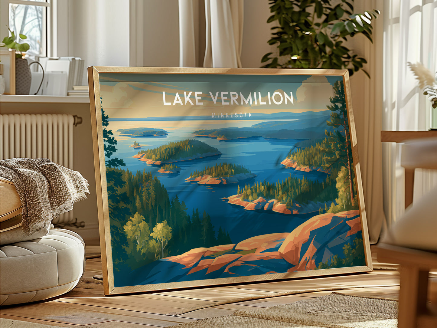 Lake Vermilion Landscape Poster | Minnesota Travel Wall Art — framed and ready to hang