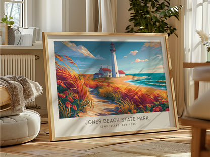 Jones Beach State Park Landscape Matte Border Poster | Long Island, New York Travel Wall Art — framed and ready to hang