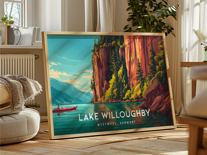 Lake Willoughby Landscape Poster | Westmore, Vermont Framed or Unframed Wall Art — framed and ready to hang