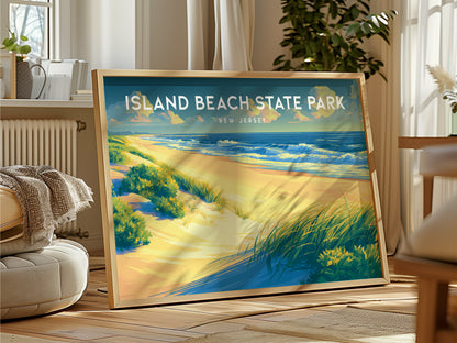 Island Beach State Park, New Jersey Landscape Poster | Coastal Beach Decor Wall Art — framed and ready to hang