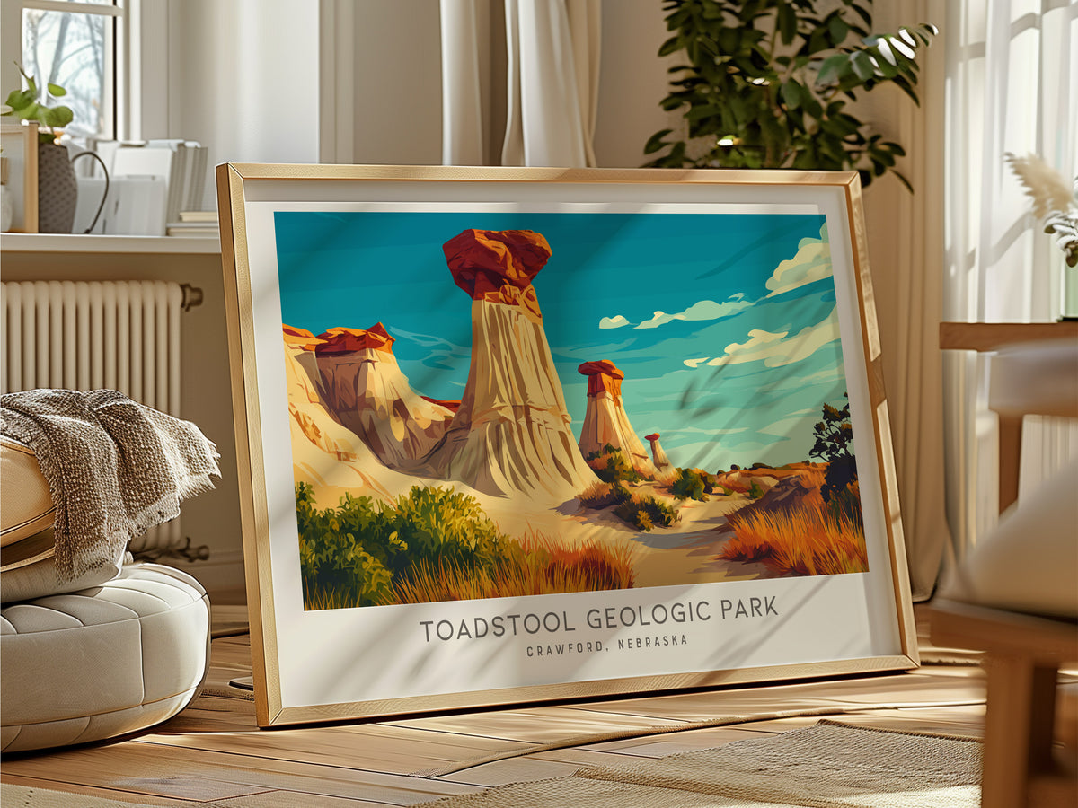 Toadstool Geologic Park Landscape Matte Border Poster | Crawford, Nebraska Framed or Unframed Travel Gift — framed and ready