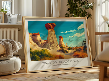 Toadstool Geologic Park Landscape Matte Border Poster | Crawford, Nebraska Framed or Unframed Travel Gift — framed and ready