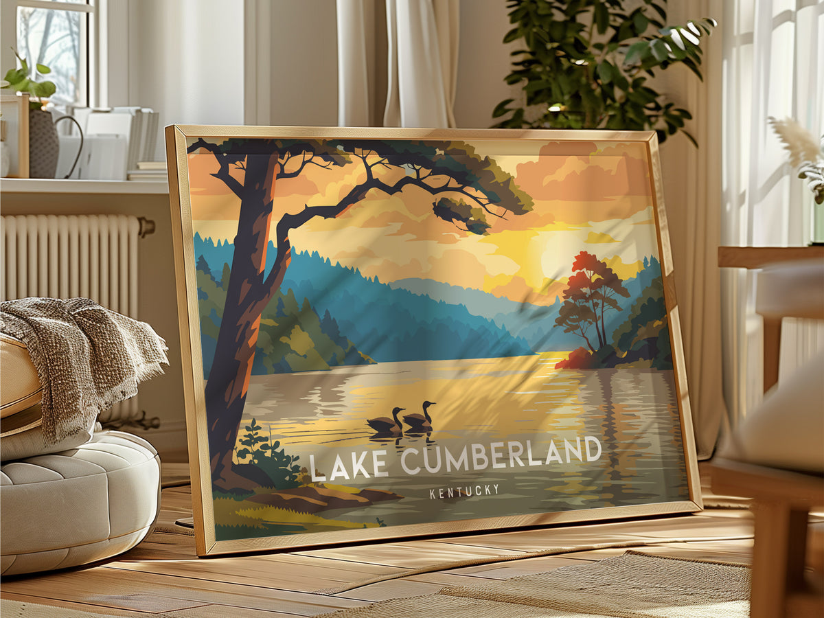 Lake Cumberland, Kentucky Landscape Poster | Framed or Unframed Lake House Decor Wall Art — framed and ready to hang