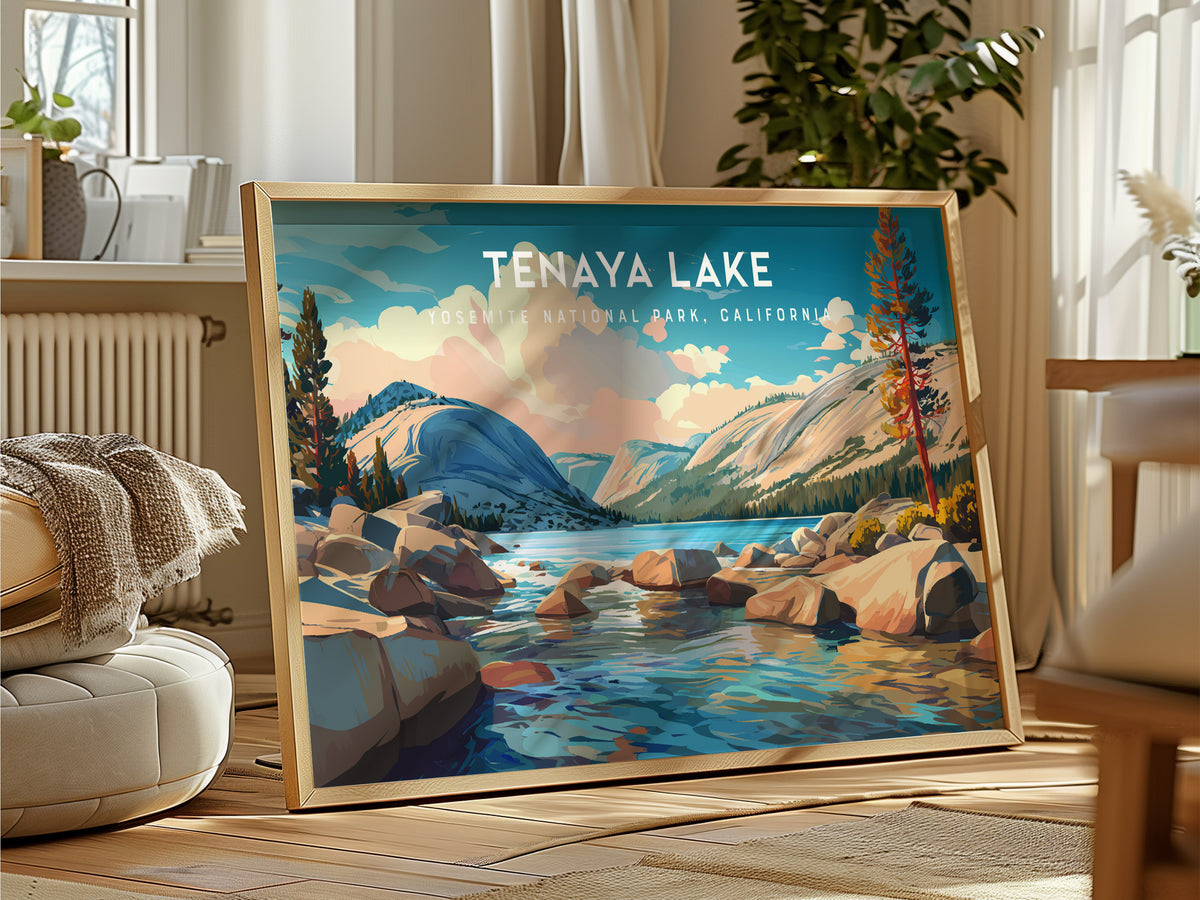 Tenaya Lake Landscape Poster | Yosemite National Park, California Travel Wall Art — framed and ready to hang