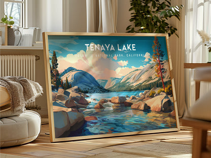 Tenaya Lake Landscape Poster | Yosemite National Park, California Travel Wall Art — framed and ready to hang