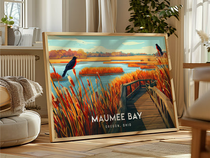 Maumee Bay Landscape Poster | Oregon, Ohio Vacation Wall Art — framed and ready to hang