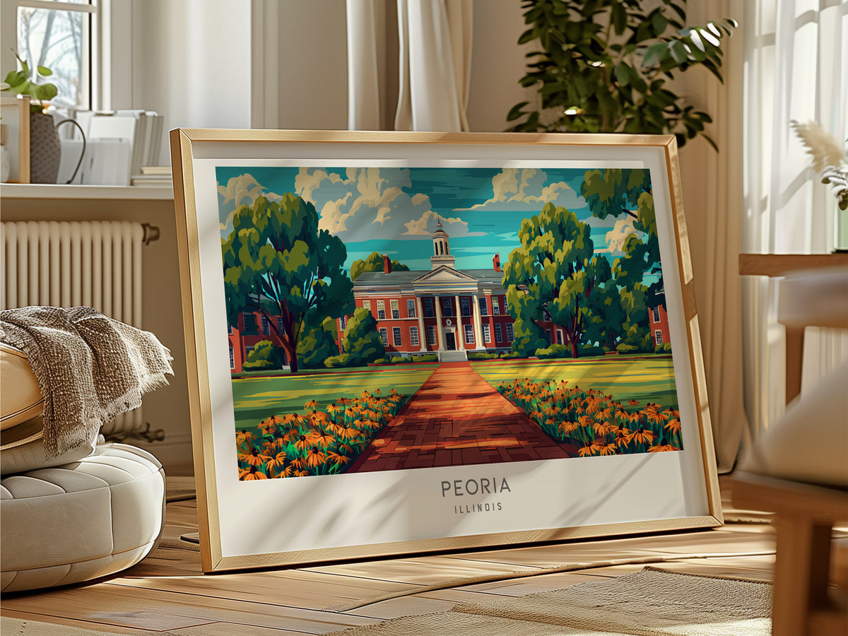 Peoria Landscape Matte Border Poster | Illinois Travel Gift Vacation Wall Art — framed and ready to hang