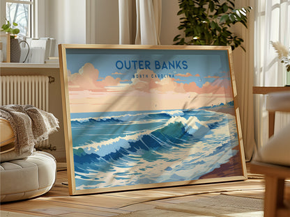 Outer Banks, North Carolina Landscape Poster | Coastal Beach Decor Wall Art — framed and ready to hang