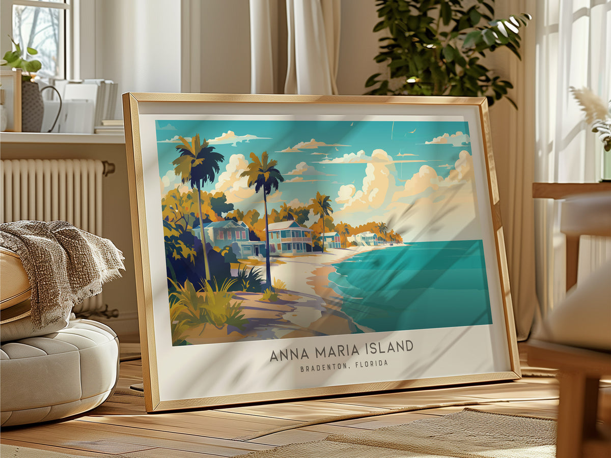Anna Maria Island Landscape Matte Border Poster | Bradenton, Florida Coastal Beach Decor — framed and ready to hang