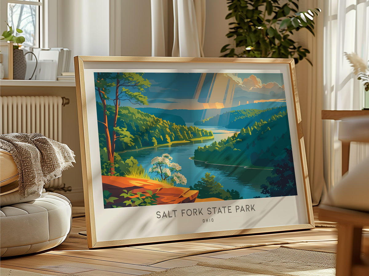 Salt Fork State Park Landscape Matte Border Poster | Ohio Vacation Wall Art — framed and ready to hang