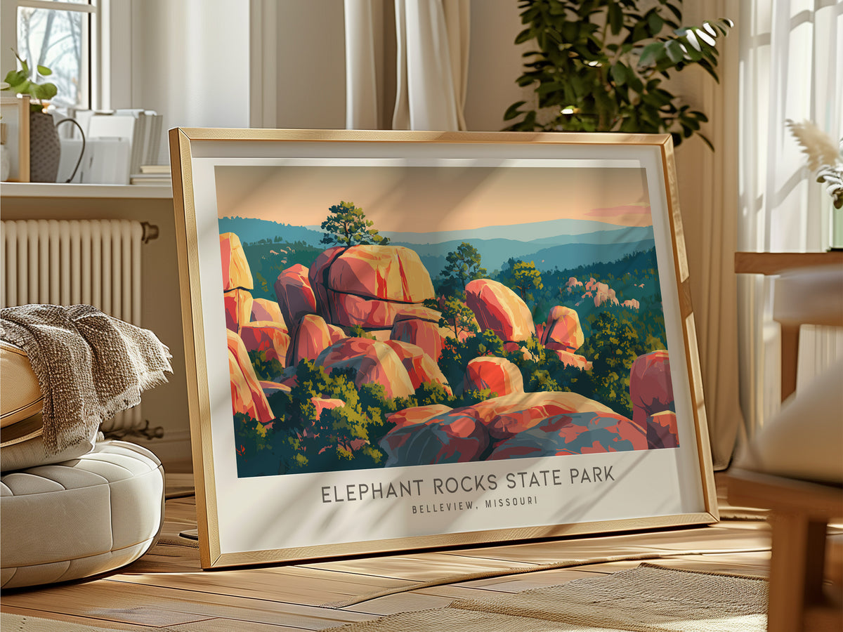 Elephant Rocks State Park Landscape Matte Border Poster | Belleview, Missouri Vacation Wall Art — framed and ready to hang