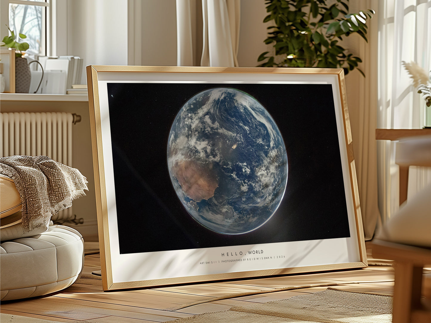 Hello, World Landscape Poster | NASA Artemis II Space Photography Wall Art — framed and ready to hang