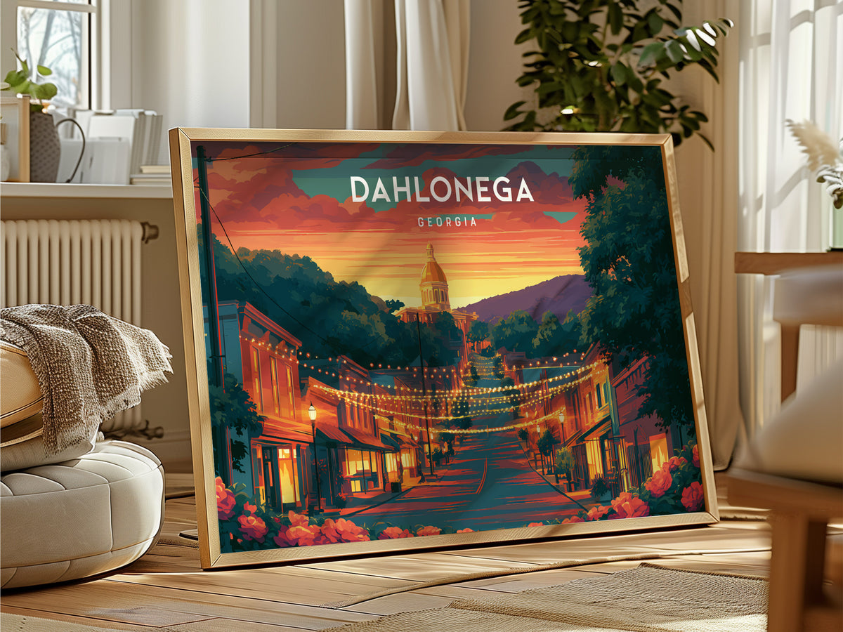 Dahlonega, Georgia Landscape Poster | Appalachian Gold Town Framed or Unframed Wall Art — framed and ready to hang