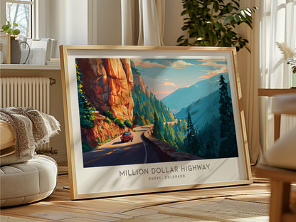 Million Dollar Highway Landscape Matte Border Poster | Ouray, Colorado Vacation Wall Art — framed and ready to hang
