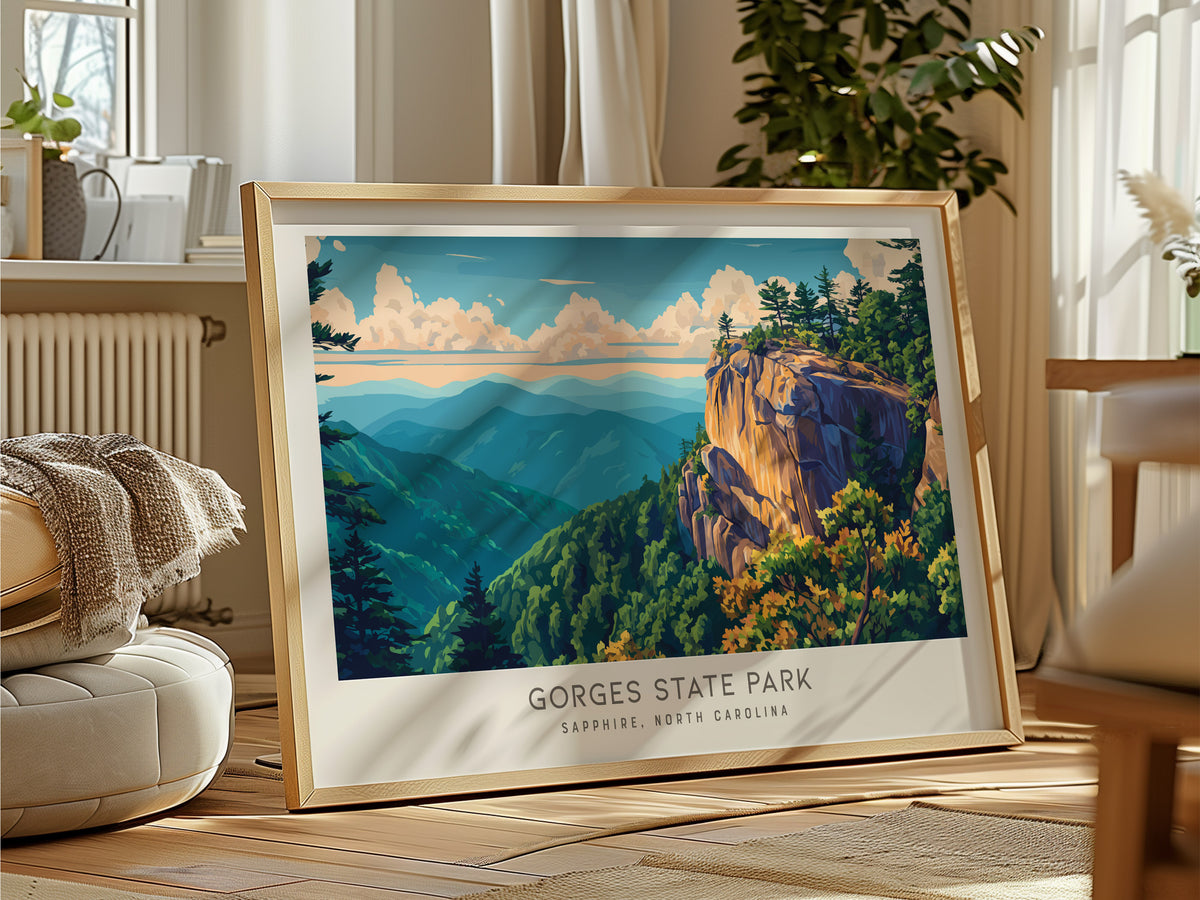 Gorges State Park Landscape Matte Border Poster | Sapphire, North Carolina Vacation Wall Art — framed and ready to hang