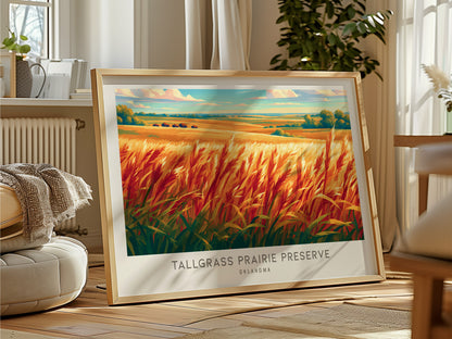 Tallgrass Prairie Preserve Landscape Matte Border Poster | Oklahoma Travel Wall Art — framed and ready to hang
