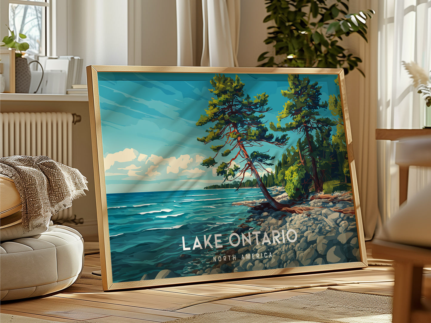Lake Ontario Landscape Poster | North America Destination Print | Coastal Beach Decor Wall Art — framed and ready to hang