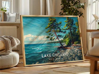 Lake Ontario Landscape Poster | North America Destination Print | Coastal Beach Decor Wall Art — framed and ready to hang
