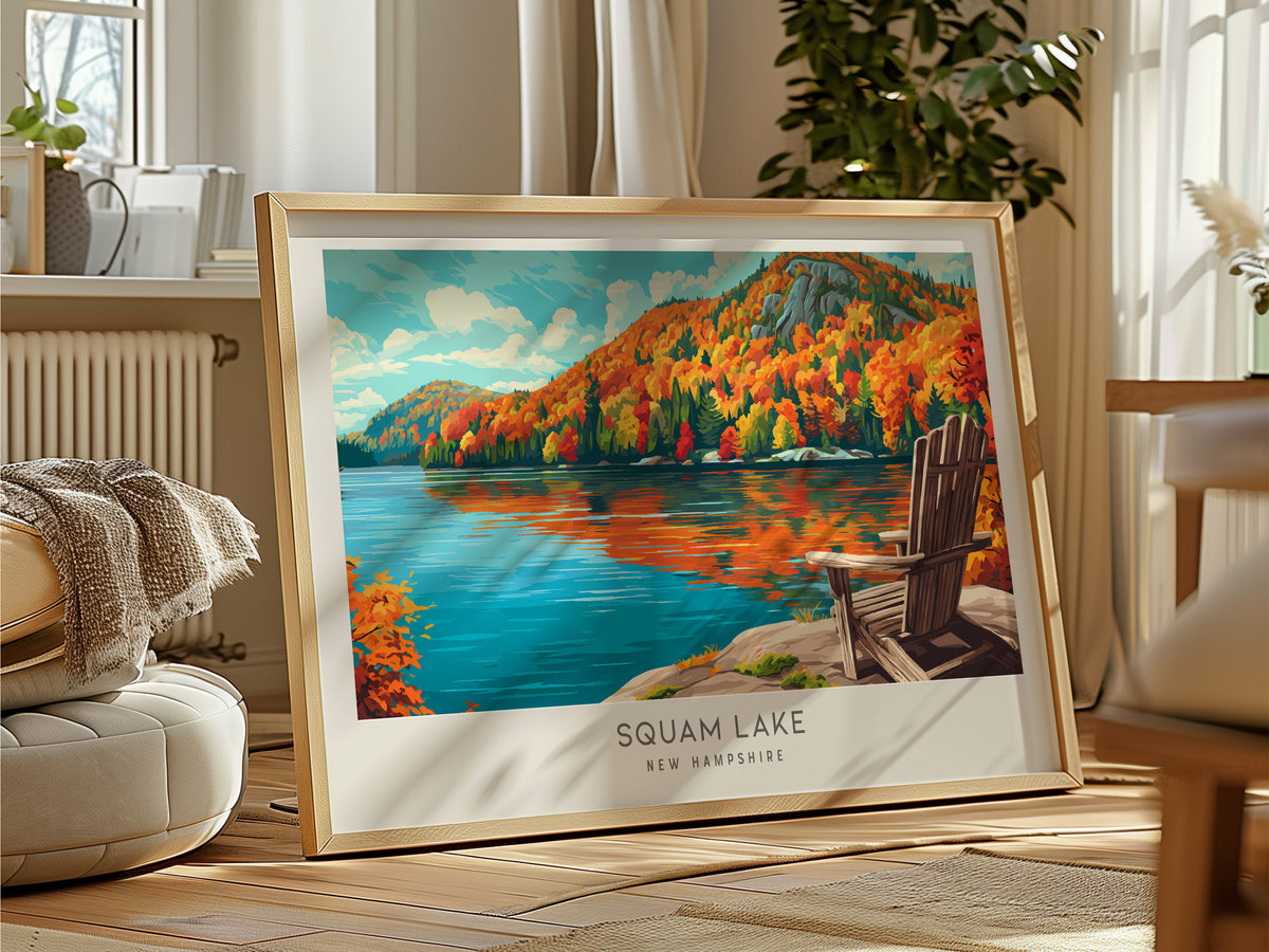 Squam Lake Landscape Matte Border Poster | New Hampshire Destination Print — framed and ready to hang