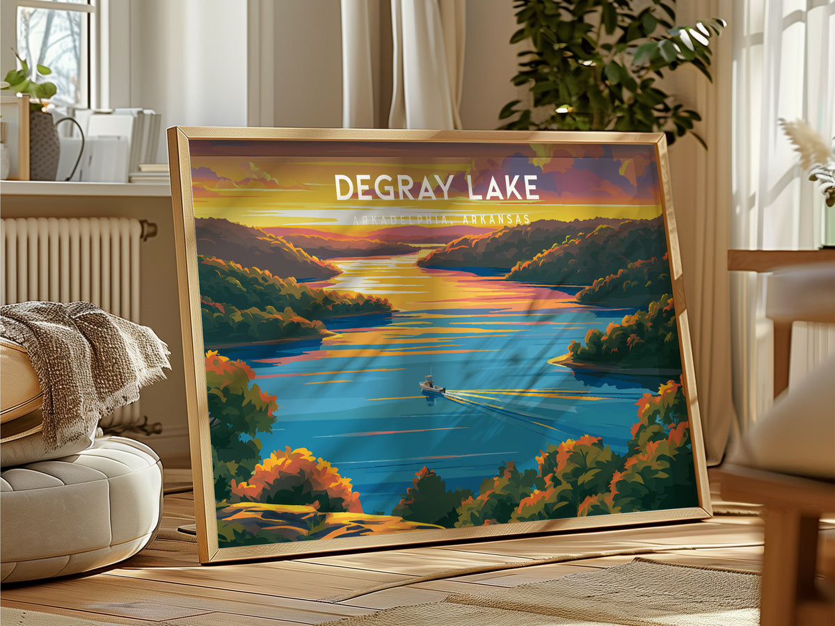 DeGray Lake Landscape Poster | Arkadelphia, Arkansas Vacation Wall Art — framed and ready to hang
