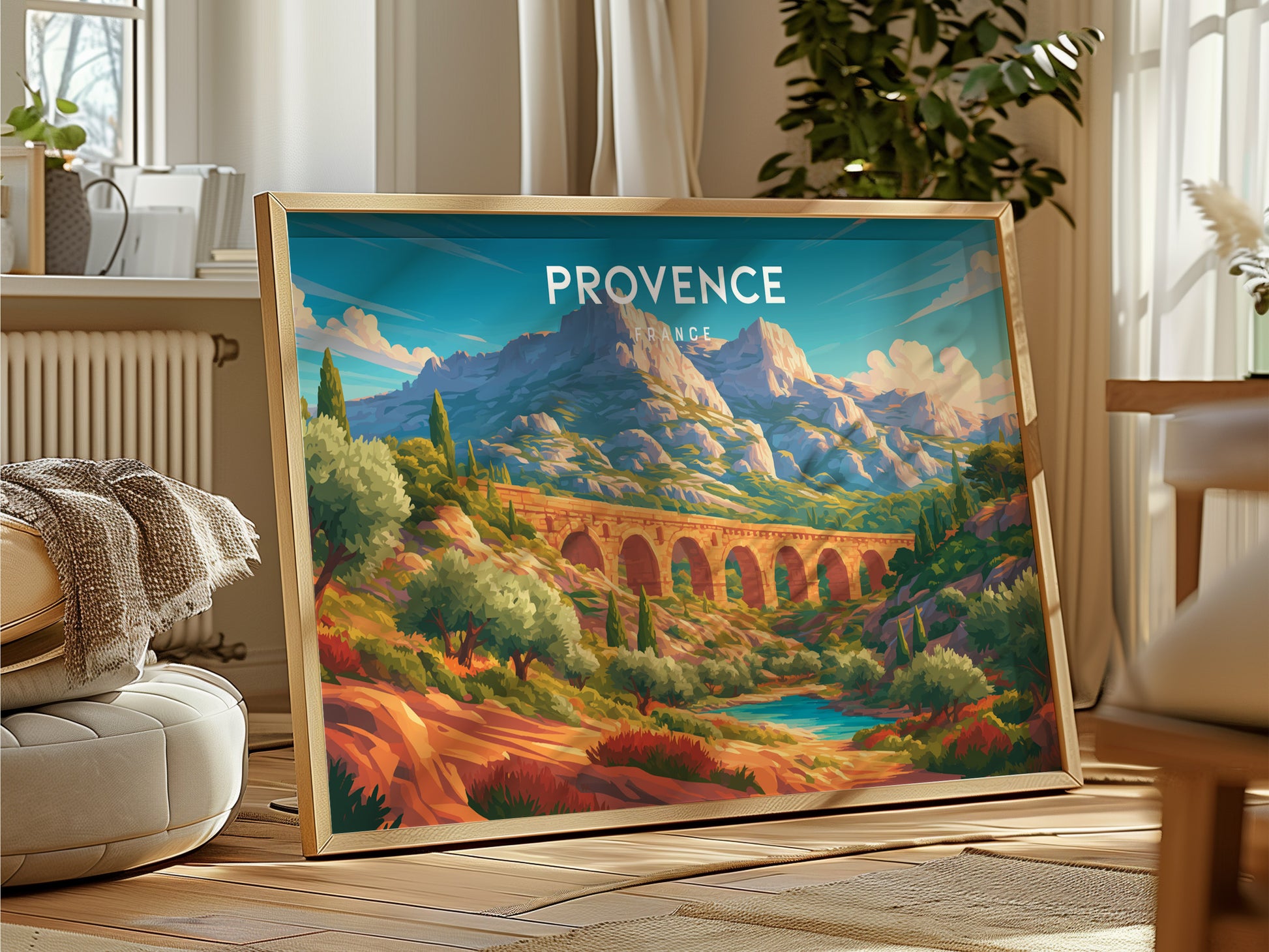 Provence, France Landscape Poster | Rolling Countryside Destination Print Wall Art — framed and ready to hang