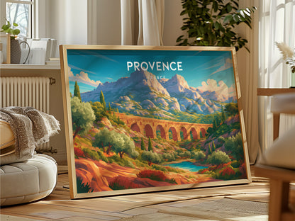 Provence, France Landscape Poster | Rolling Countryside Destination Print Wall Art — framed and ready to hang