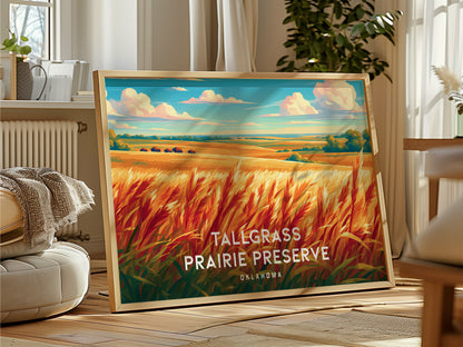 Tallgrass Prairie Preserve Landscape Poster | Oklahoma Vacation Wall Art — framed and ready to hang