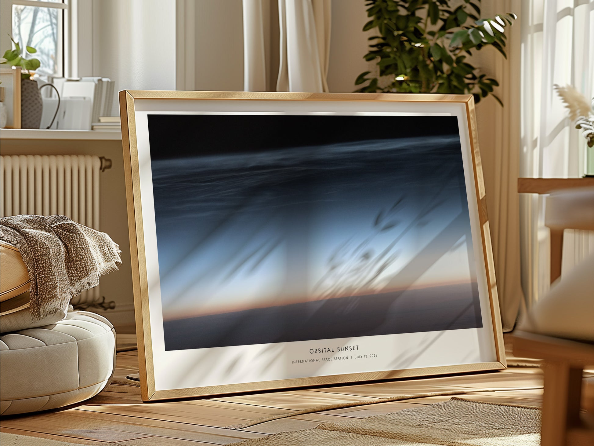 Orbital Sunset Landscape Poster | NASA International Space Station Space Photography Wall Art — framed and ready to hang