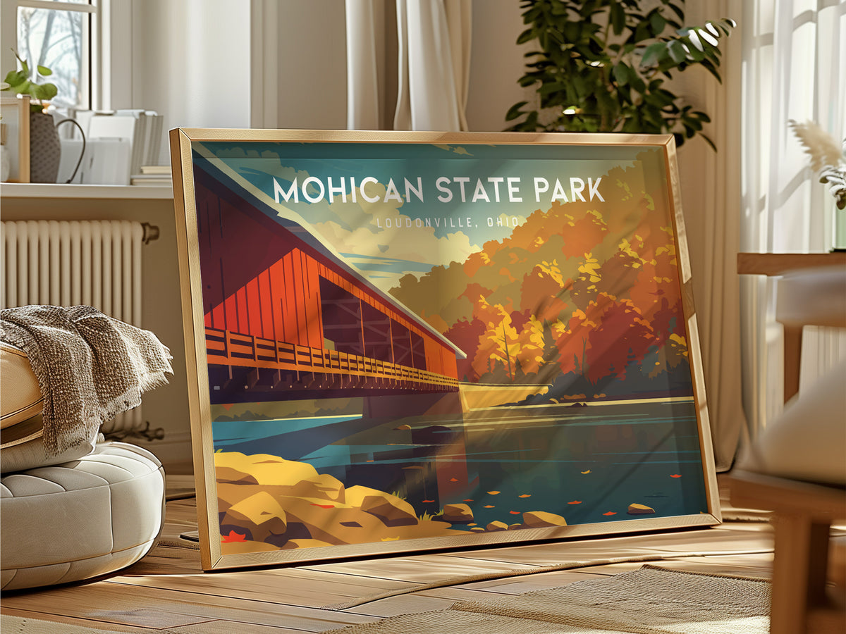 Mohican State Park Landscape Poster | Loudonville, Ohio Framed or Unframed Forest Wall Art — framed and ready to hang