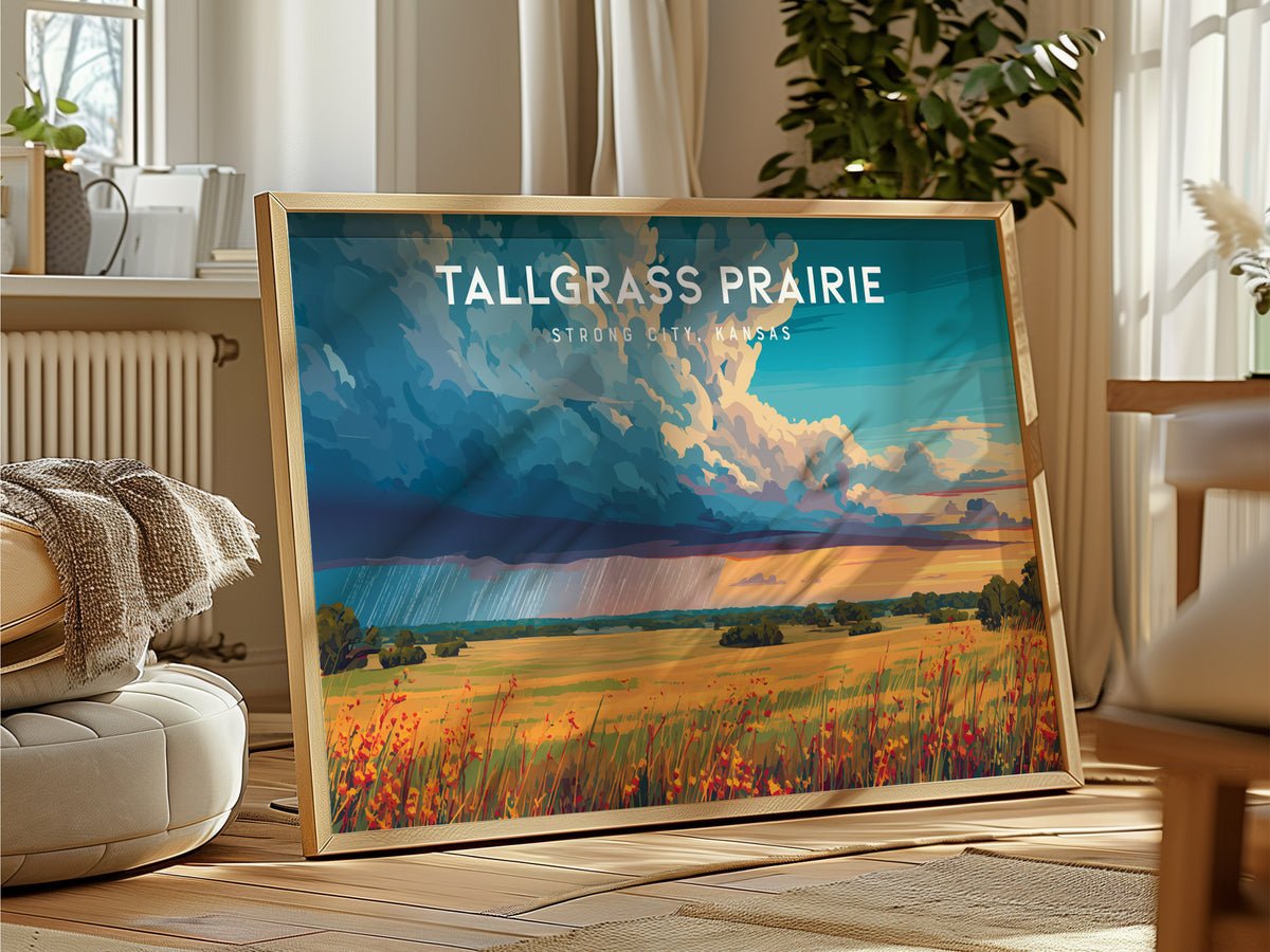 Tallgrass Prairie Landscape Poster | Strong City, Kansas Vacation Wall Art — framed and ready to hang