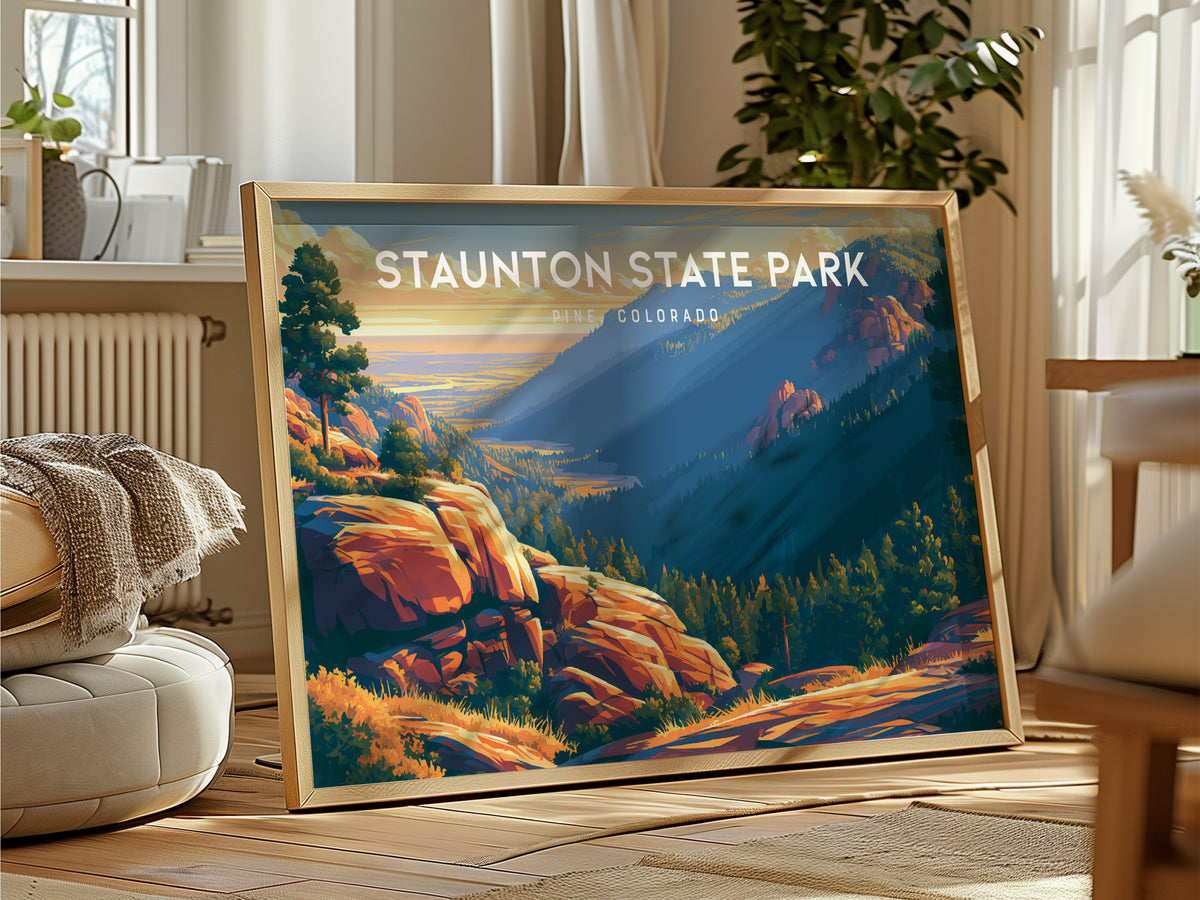 Staunton State Park Landscape Poster | Pine, Colorado Framed or Unframed Vacation Wall Art — framed and ready to hang