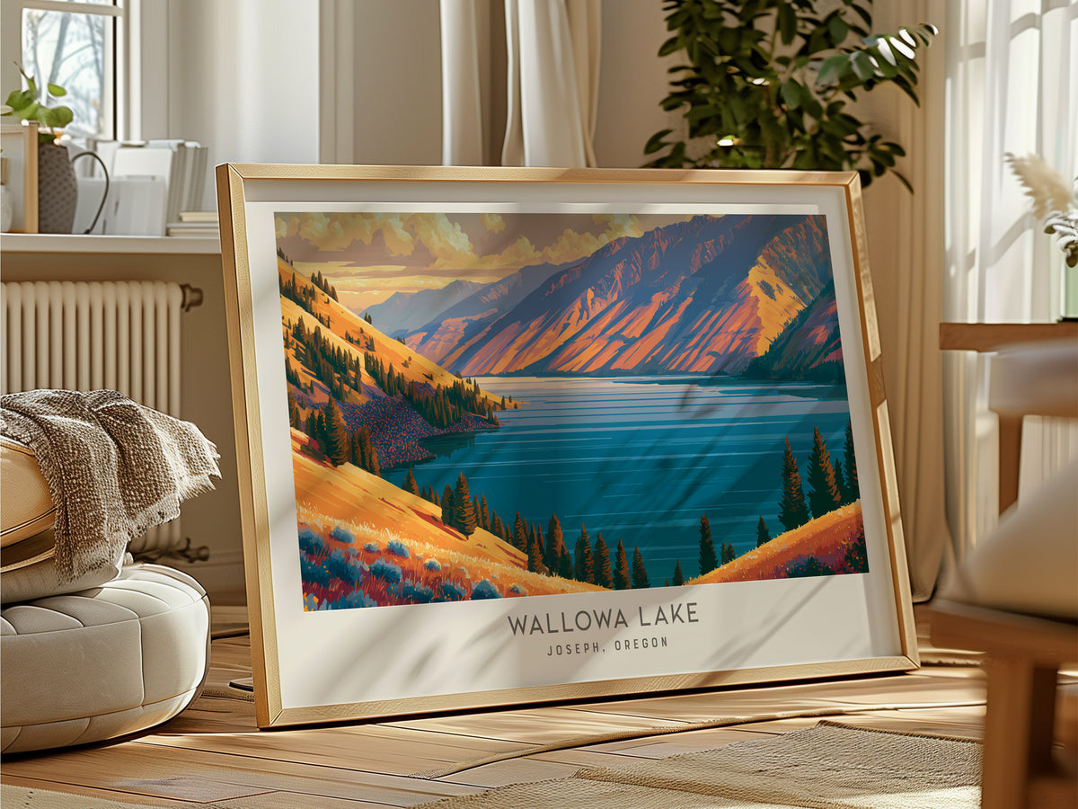 Wallowa Lake Landscape Matte Border Poster | Joseph, Oregon Framed or Unframed Destination Print — framed and ready to hang